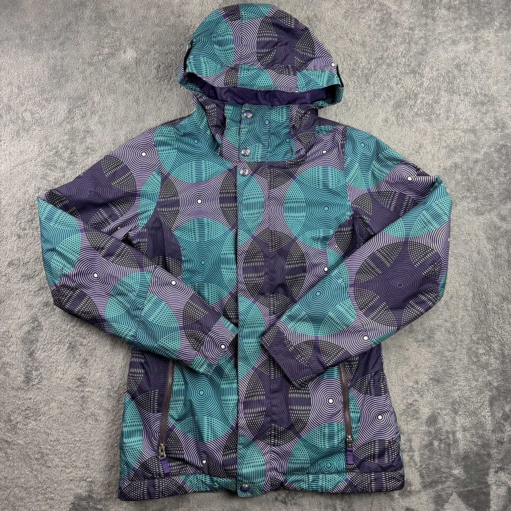 Burton DRYRIDE Jacket Womens 11 Purple Teal The White Collection Hooded Ski Snow